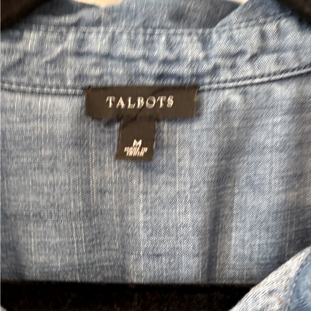 Talbots Denim Nautical Cottagecore Top With Button Detail On The Side Size M - Picture 4 of 11